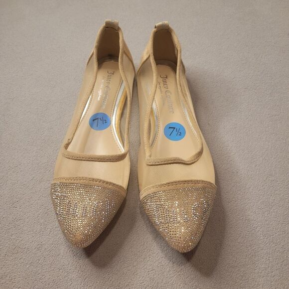 JUICY COUTURE ointed toe Flats Shoes Size 7.5 tan/gold Sparkled - Picture 1 of 8